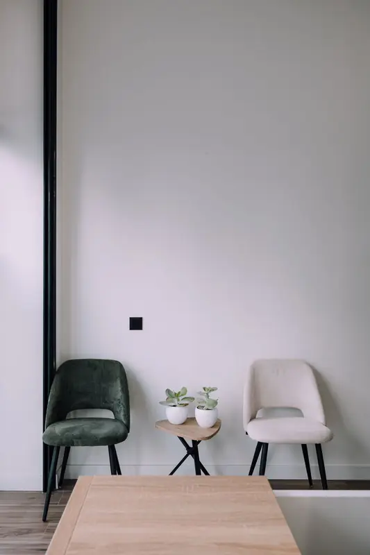 Sala de espera de la clínica con dos sillas y plantas